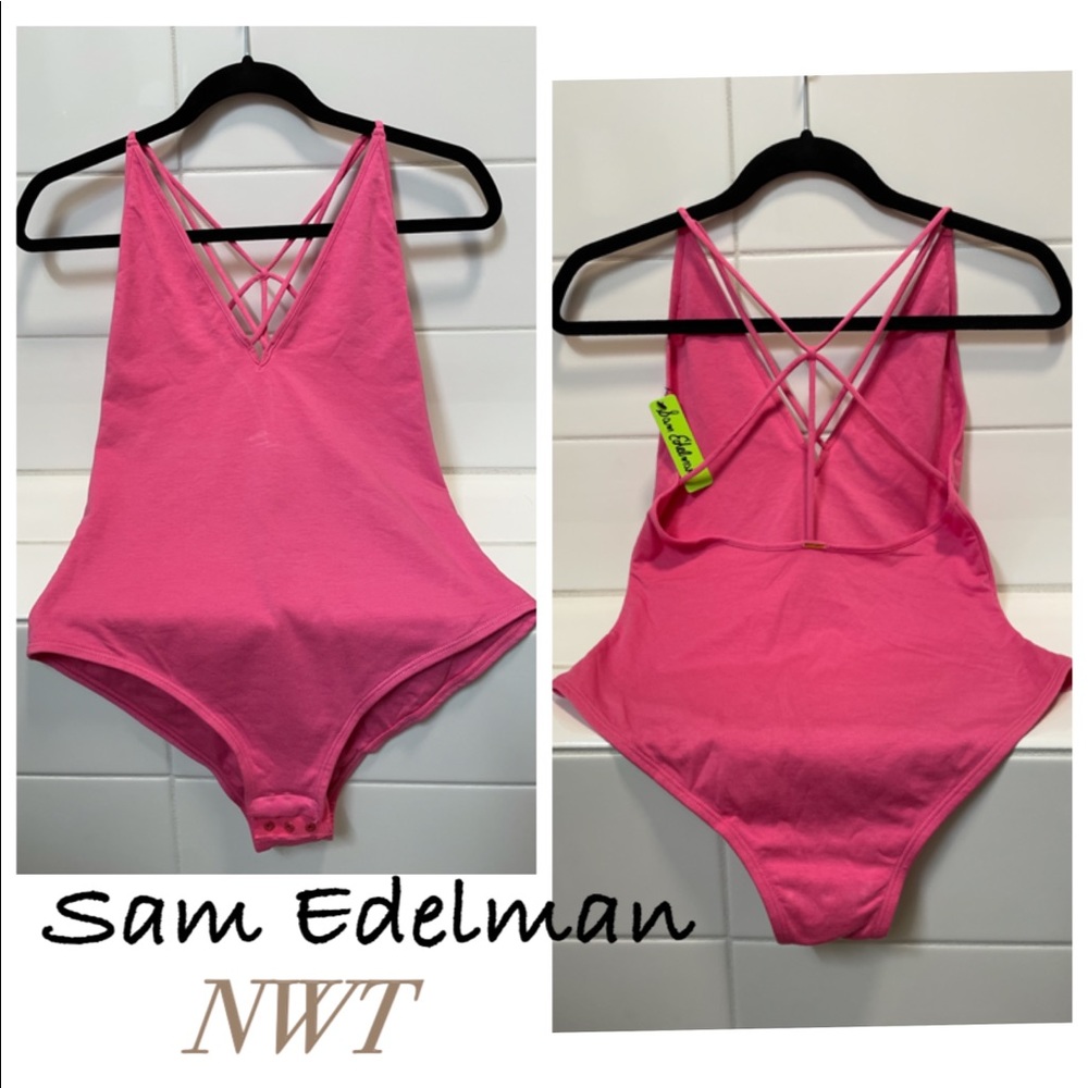𝗡𝗪𝗧 pink Sam Edelman plunge bodysuit Carmine rose sleeveless strappy